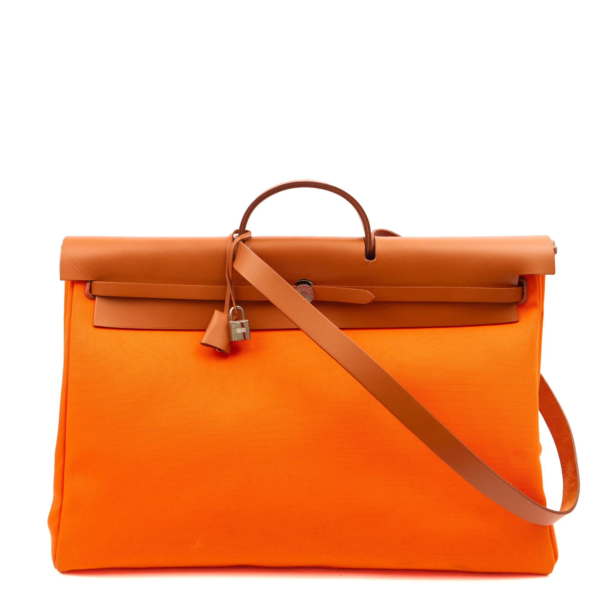 Hermes Herbag Cabine 50 in Classic Orange, Canvas — Front View