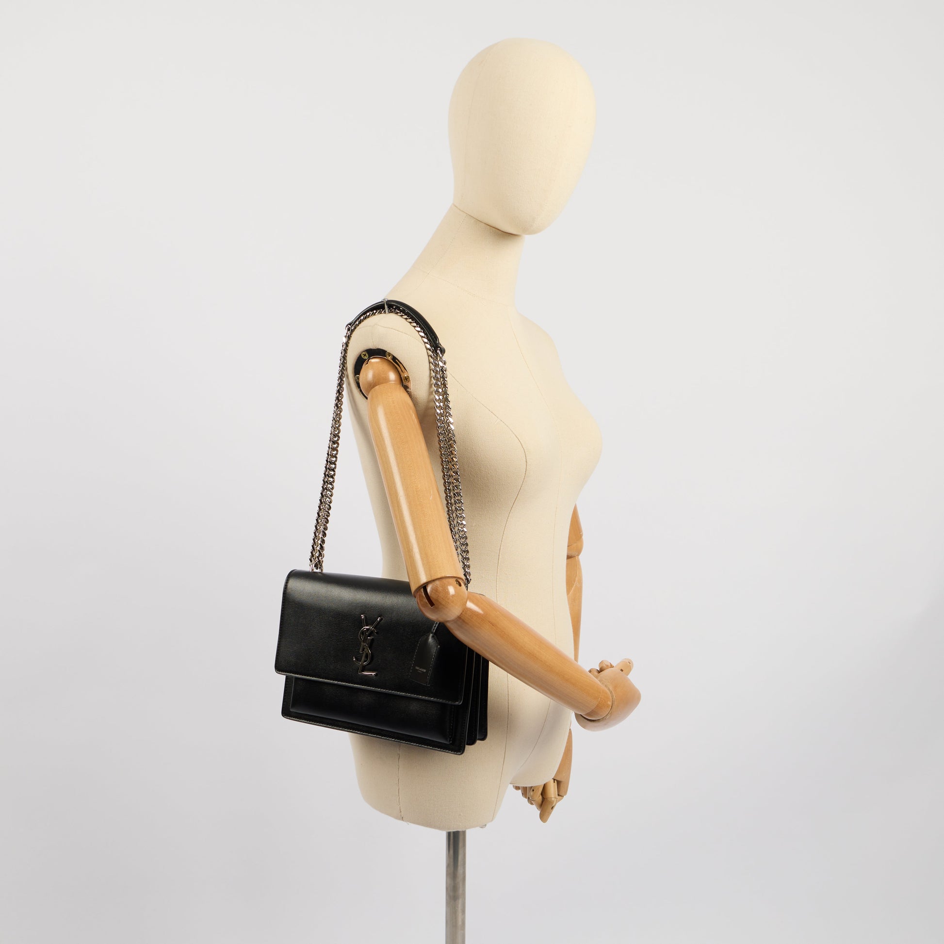 Saint Laurent Cross Body Sunset - Small in Black, Leather — Lifestyle View