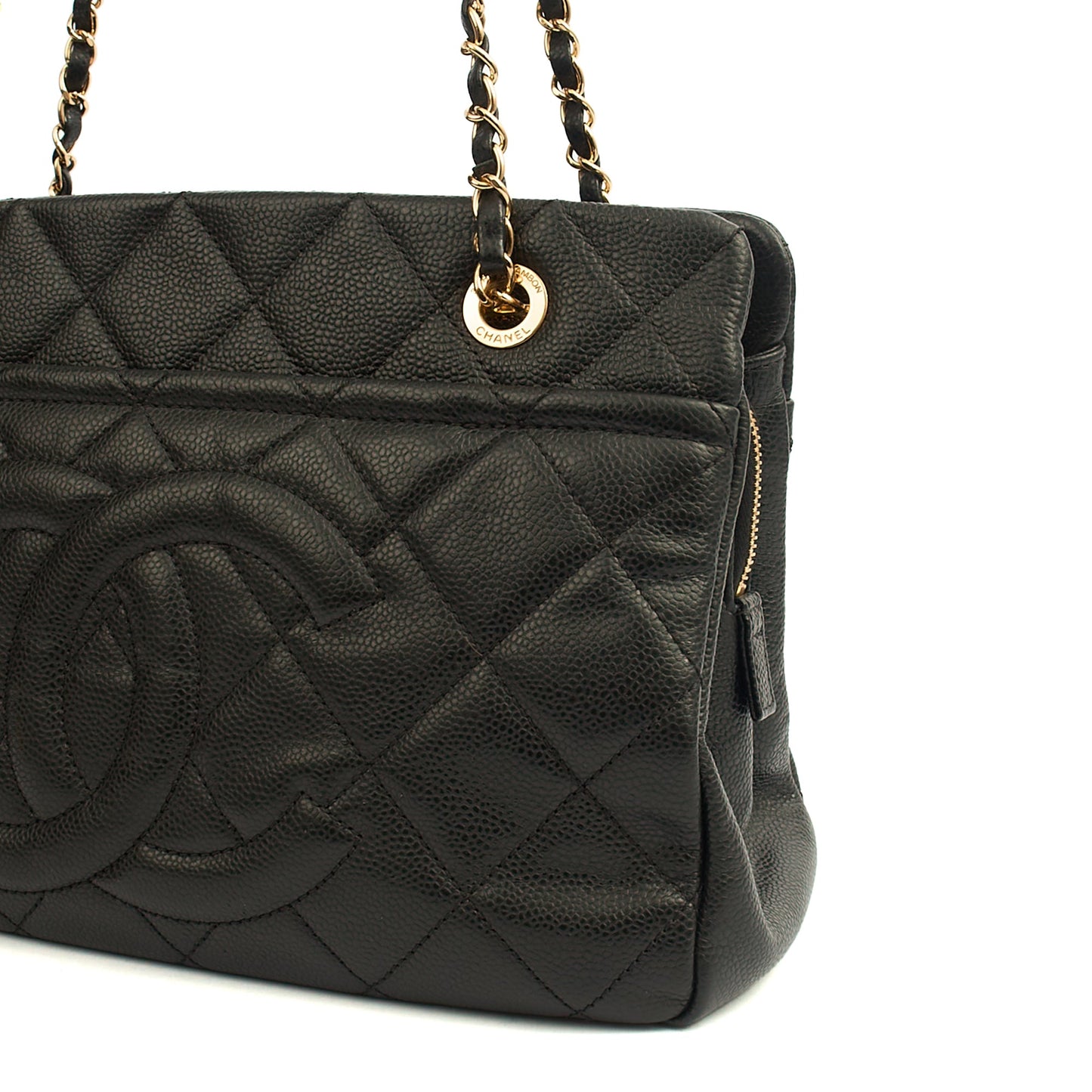 Chanel Tote Timeless CC Shopper in Black, Caviar Leather — Detail View