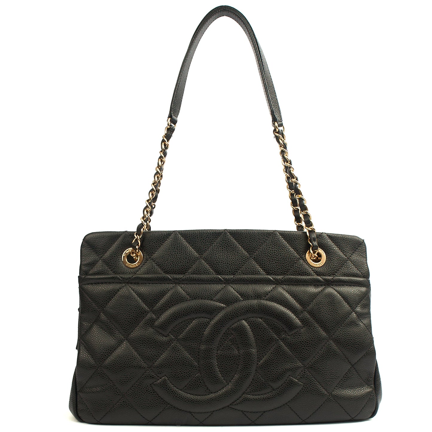 Chanel Tote Timeless CC Shopper in Black, Caviar Leather — Front View