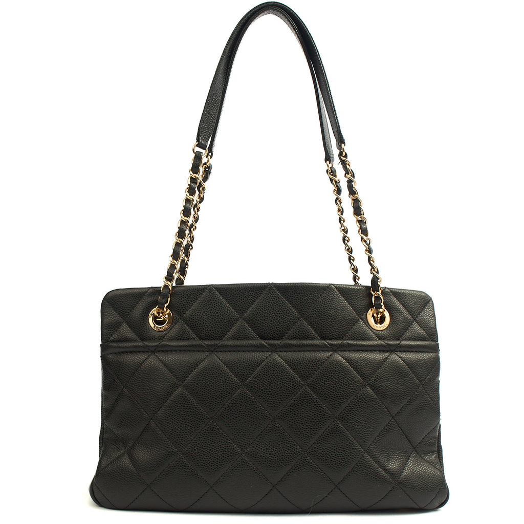Chanel Tote Timeless CC Shopper in Black, Caviar Leather — Back View