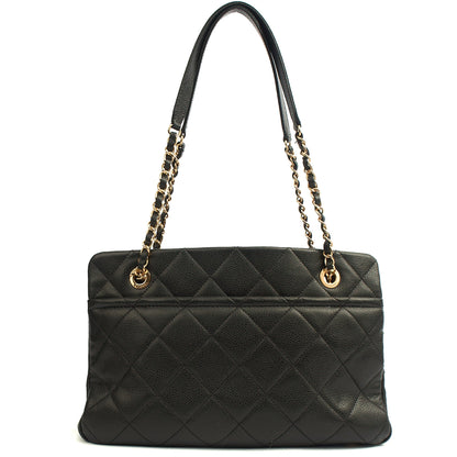 Chanel Tote Timeless CC Shopper in Black, Caviar Leather — Back View