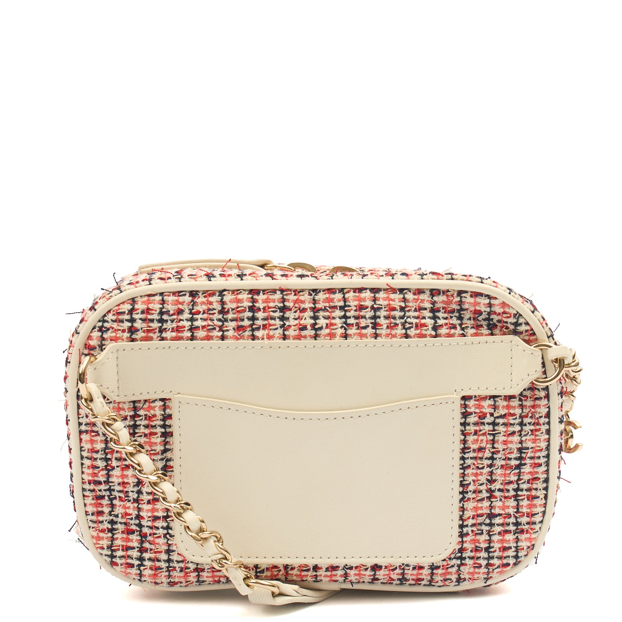 Chanel Cross Body Camera Bag in White, Fabric — Top View
