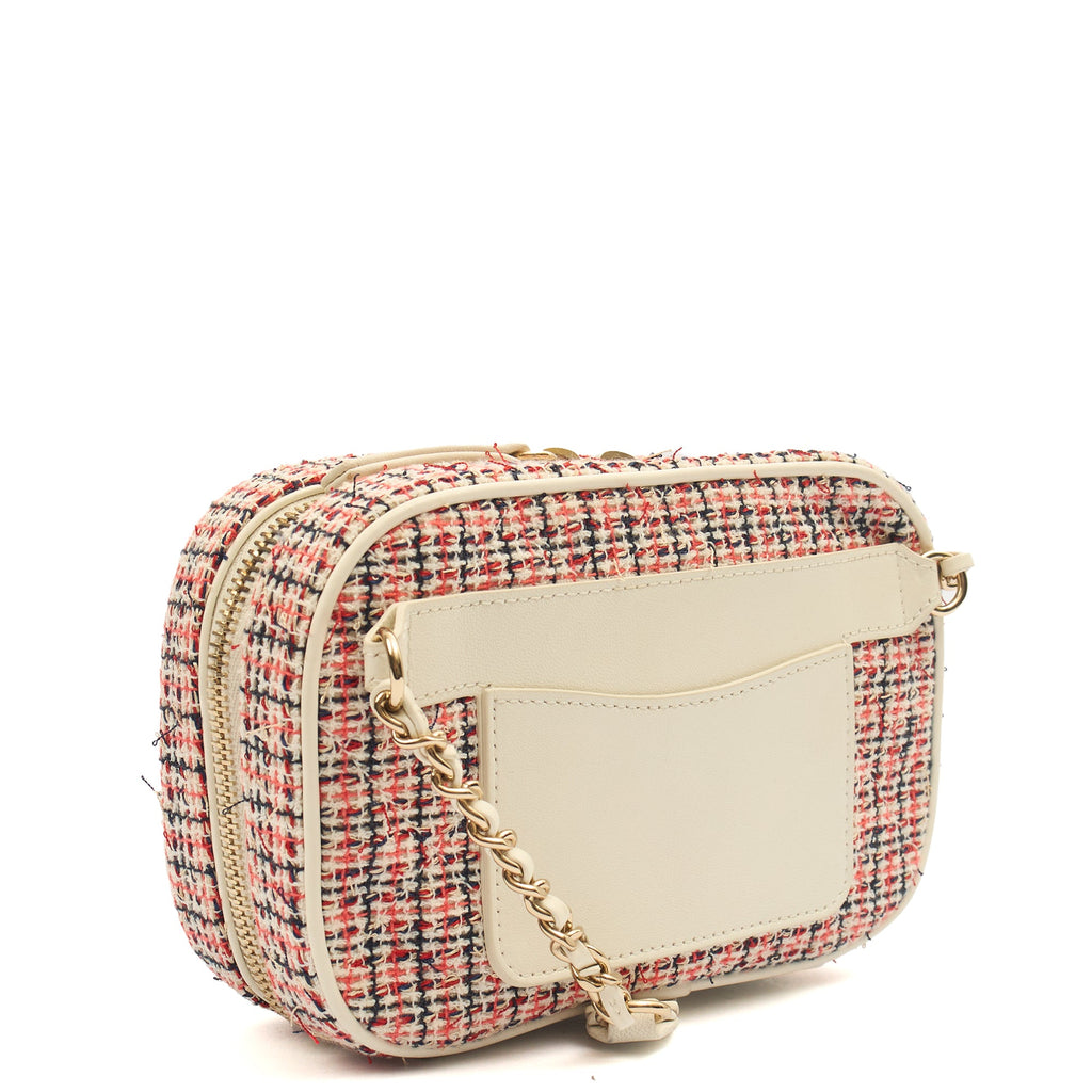 Chanel Cross Body Camera Bag in White, Fabric — Back View