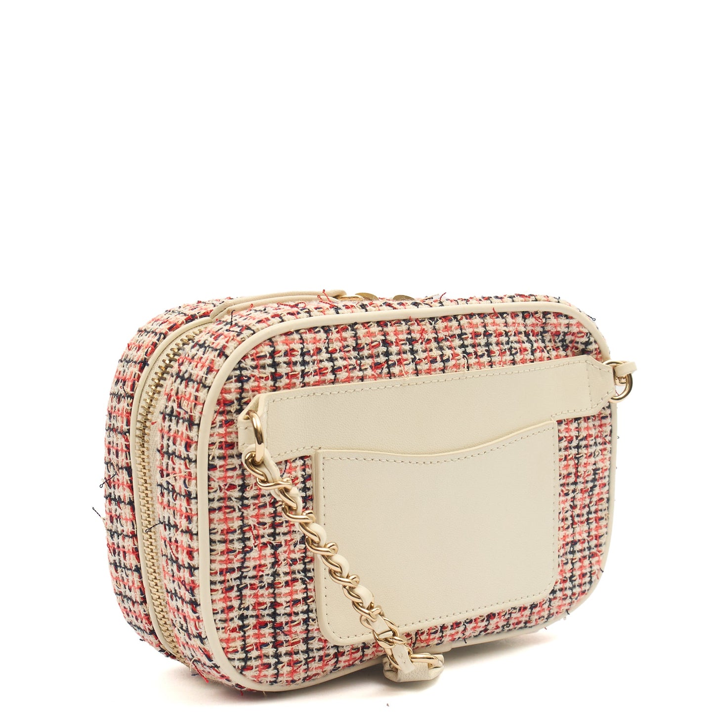 Chanel Cross Body Camera Bag in White, Fabric — Back View
