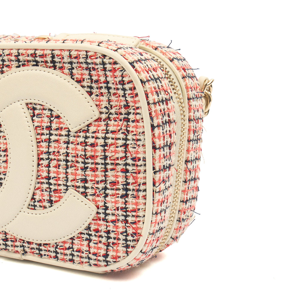 Chanel Cross Body Camera Bag in White, Fabric — Lifestyle View