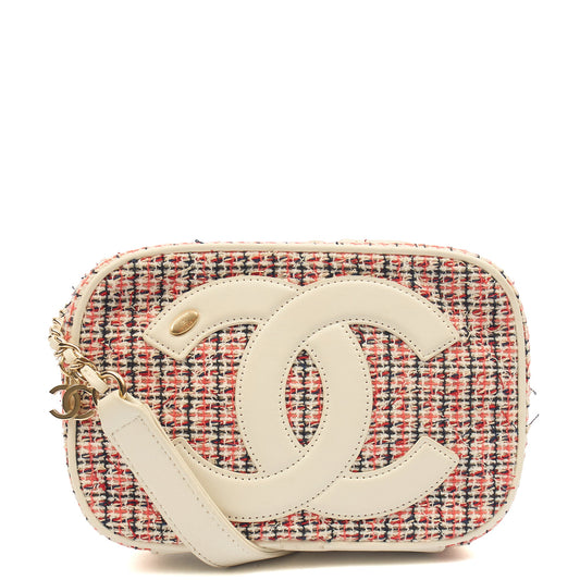 Chanel Cross Body Camera Bag in White, Fabric — Front View