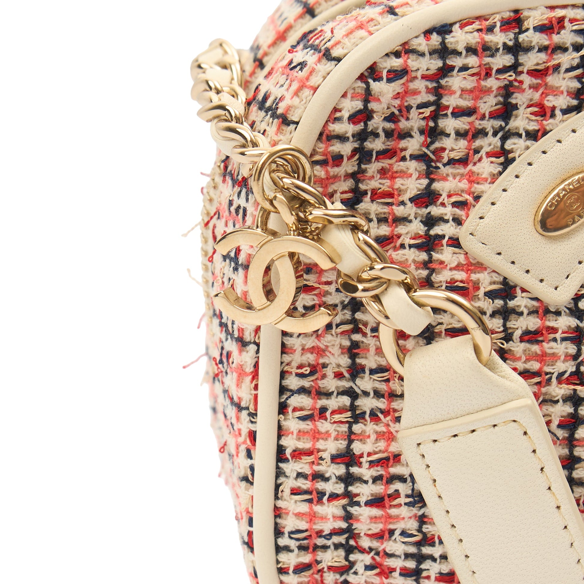 Chanel Cross Body Camera Bag in White, Fabric — Side View