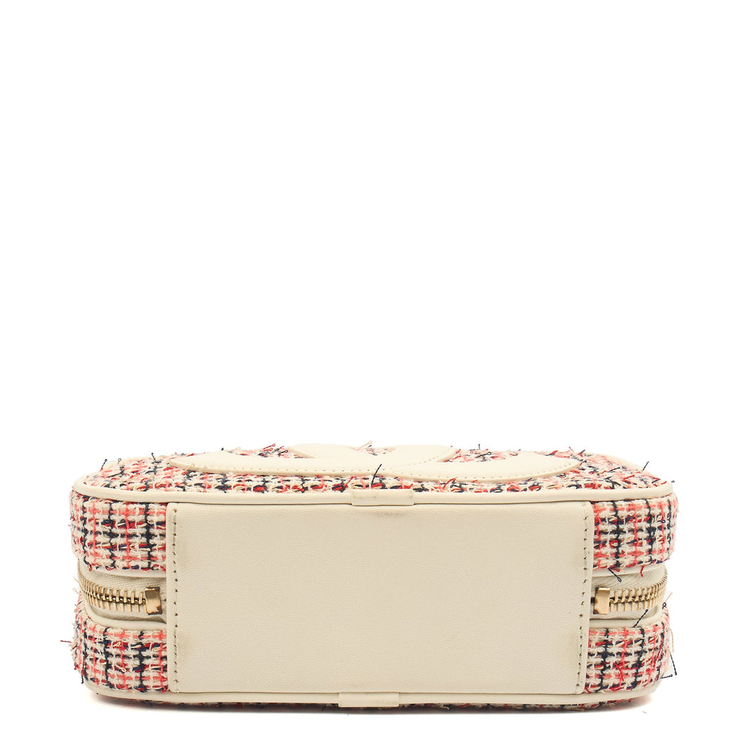 Chanel Cross Body Camera Bag in White, Fabric — Detail View