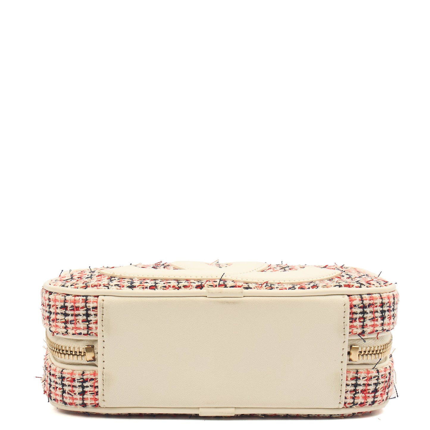 Chanel Cross Body Camera Bag in White, Fabric — Detail View