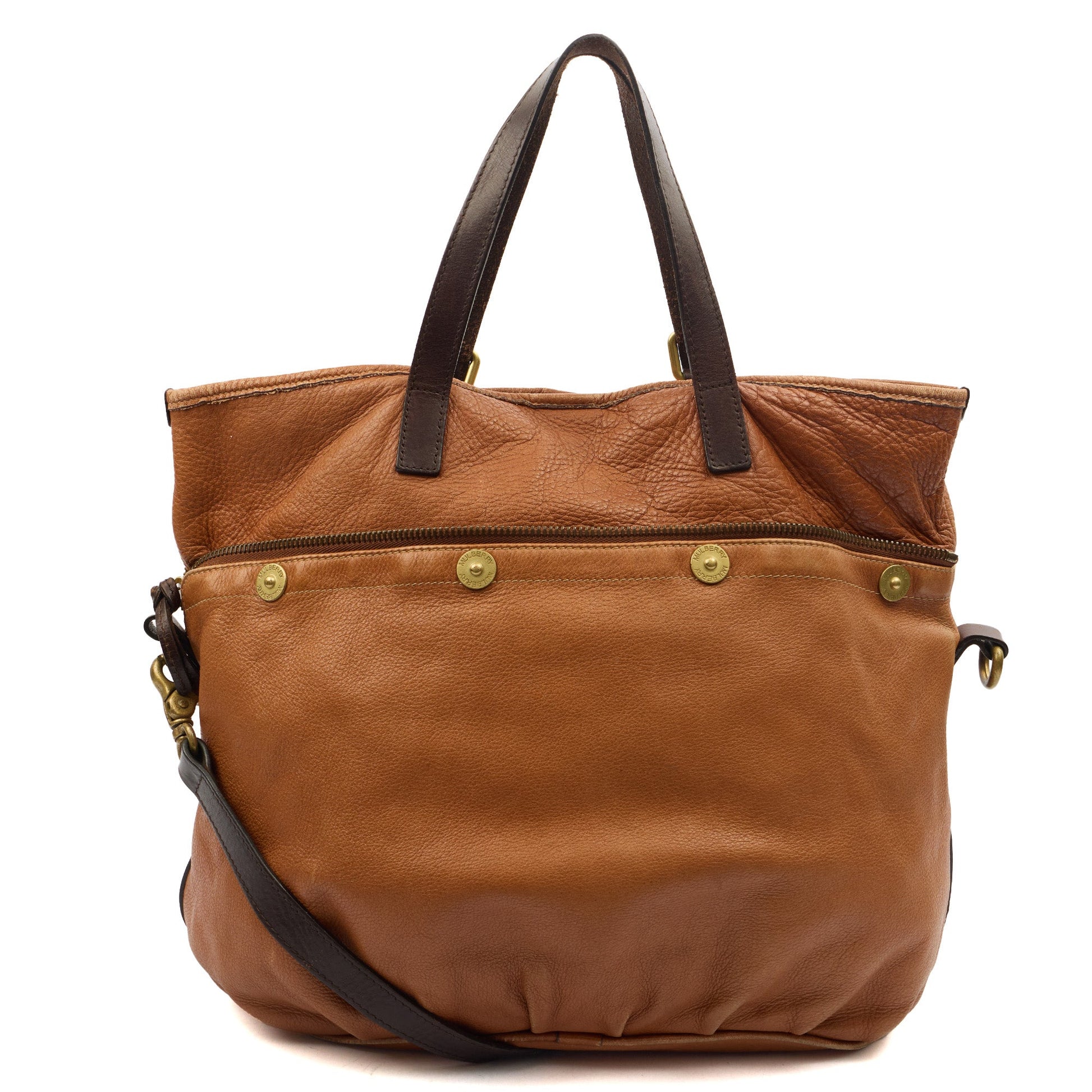 Mulberry Tote Mitzy Tote in Brown, Calfskin Leather — Back View