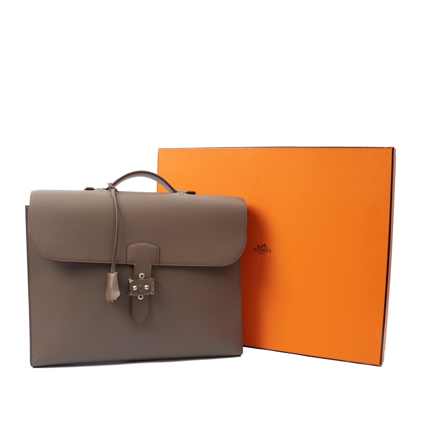 Hermes Sac a Depeches Briefcase in Etain, Epsom Leather — Alternate View 10