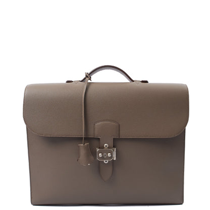 Hermes Sac a Depeches Briefcase in Etain, Epsom Leather — Front View