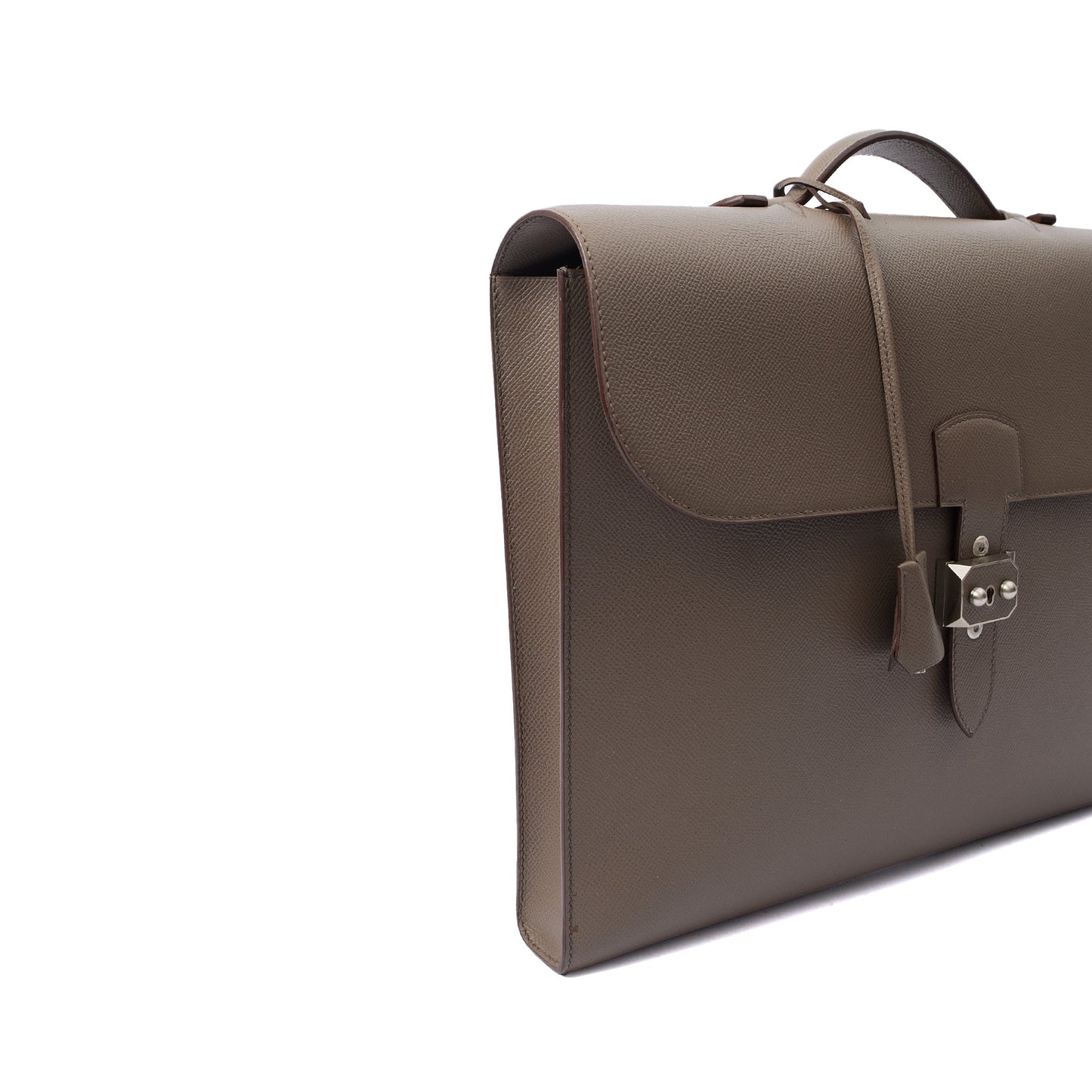 Hermes Sac a Depeches Briefcase in Etain, Epsom Leather — Detail View