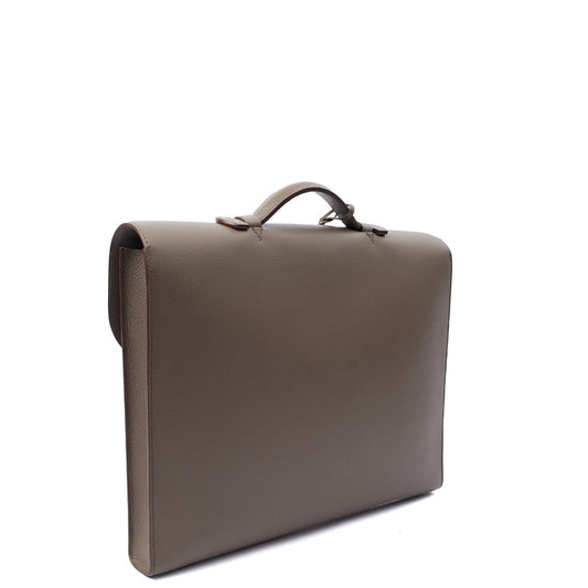 Hermes Sac a Depeches Briefcase in Etain, Epsom Leather — Side View
