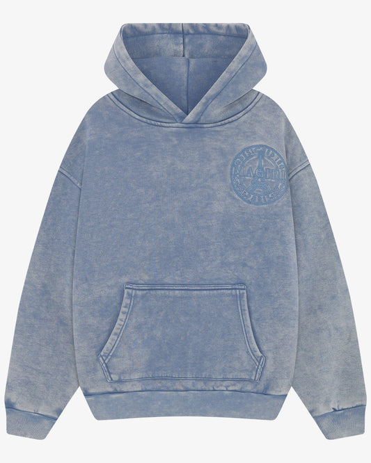 Magiri Embroidered Acid Wash Hoodie 'Washed Blue' — Washed Blue — Size S — Front View