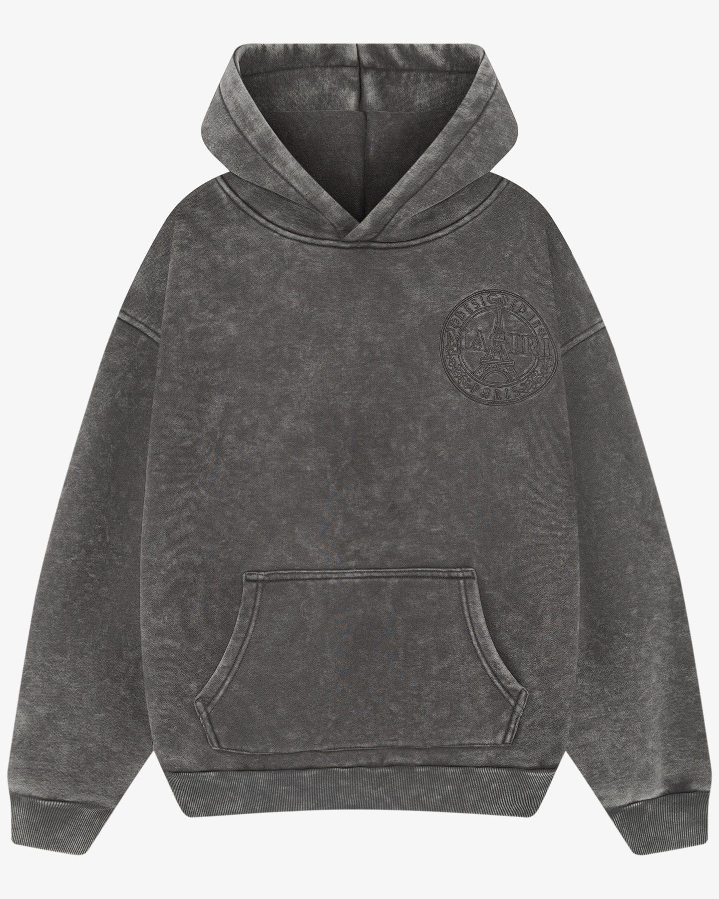 Magiri Embroidered Acid Wash Hoodie 'Washed Grey' — Washed Grey — Size S — Front View