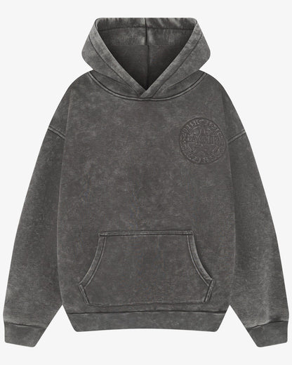 Magiri Embroidered Acid Wash Hoodie 'Washed Grey' — Washed Grey — Size S — Front View