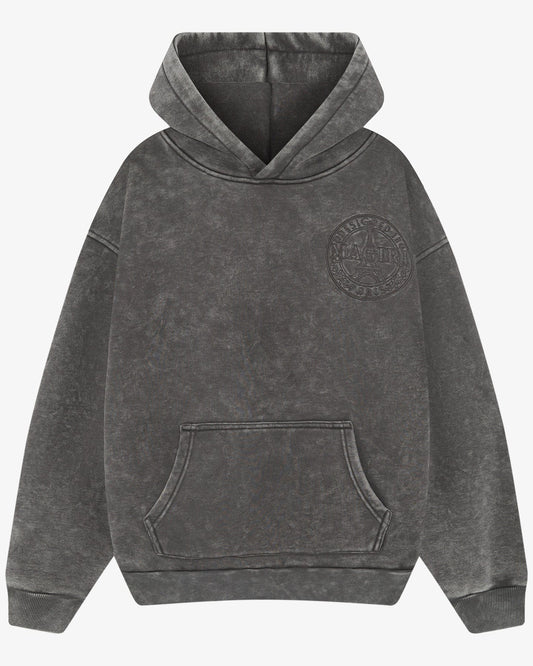Magiri Embroidered Acid Wash Hoodie 'Washed Grey' — Washed Grey — Size S — Front View