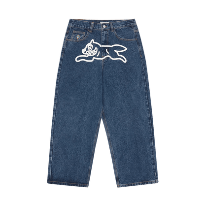 ICECREAM Running Dog Triple Scoop Denim Pants 'Mid Wash Blue' — XXS — Front View