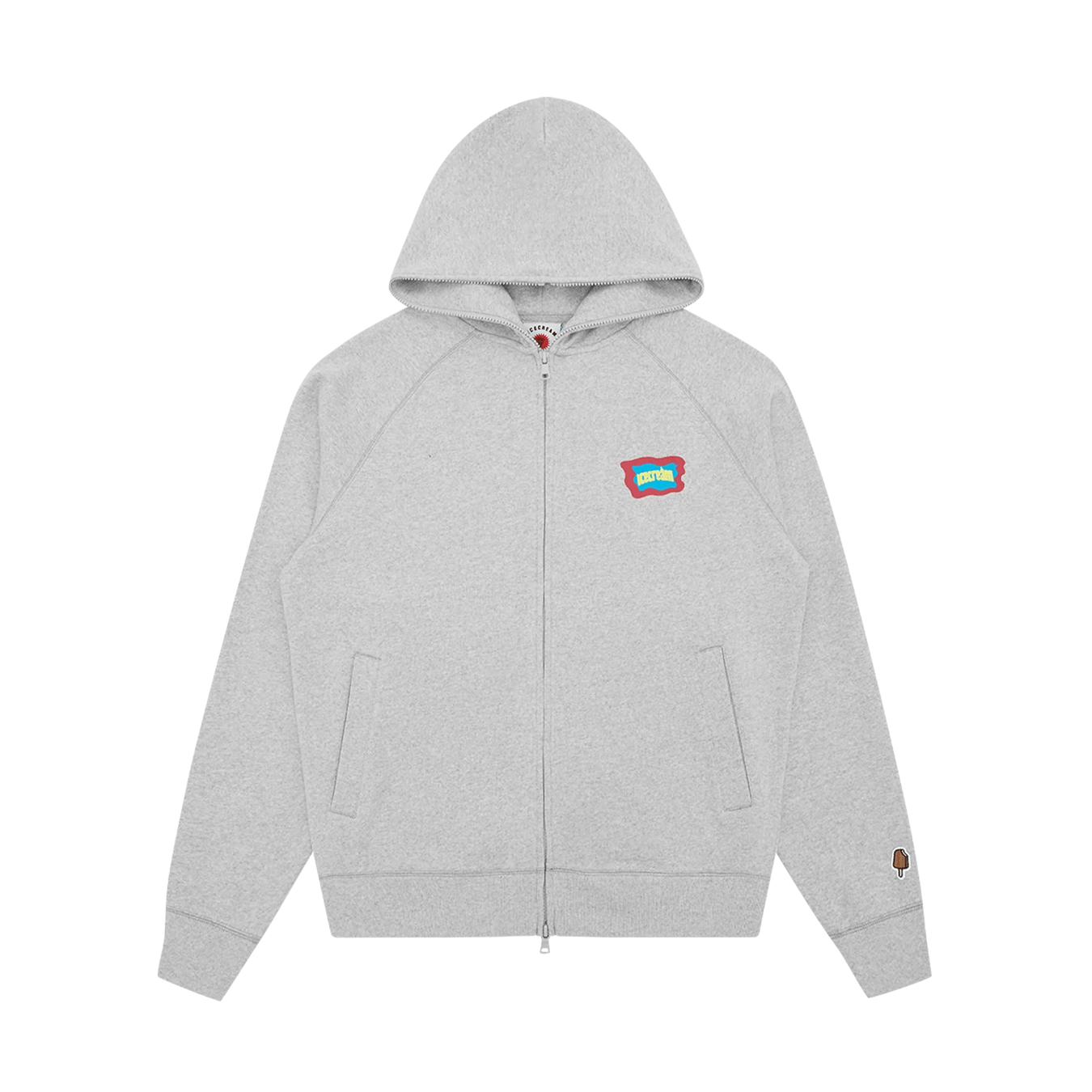 ICECREAM Block Logo Zip Through Hoodie 'Heather Grey' — XXS — Front View