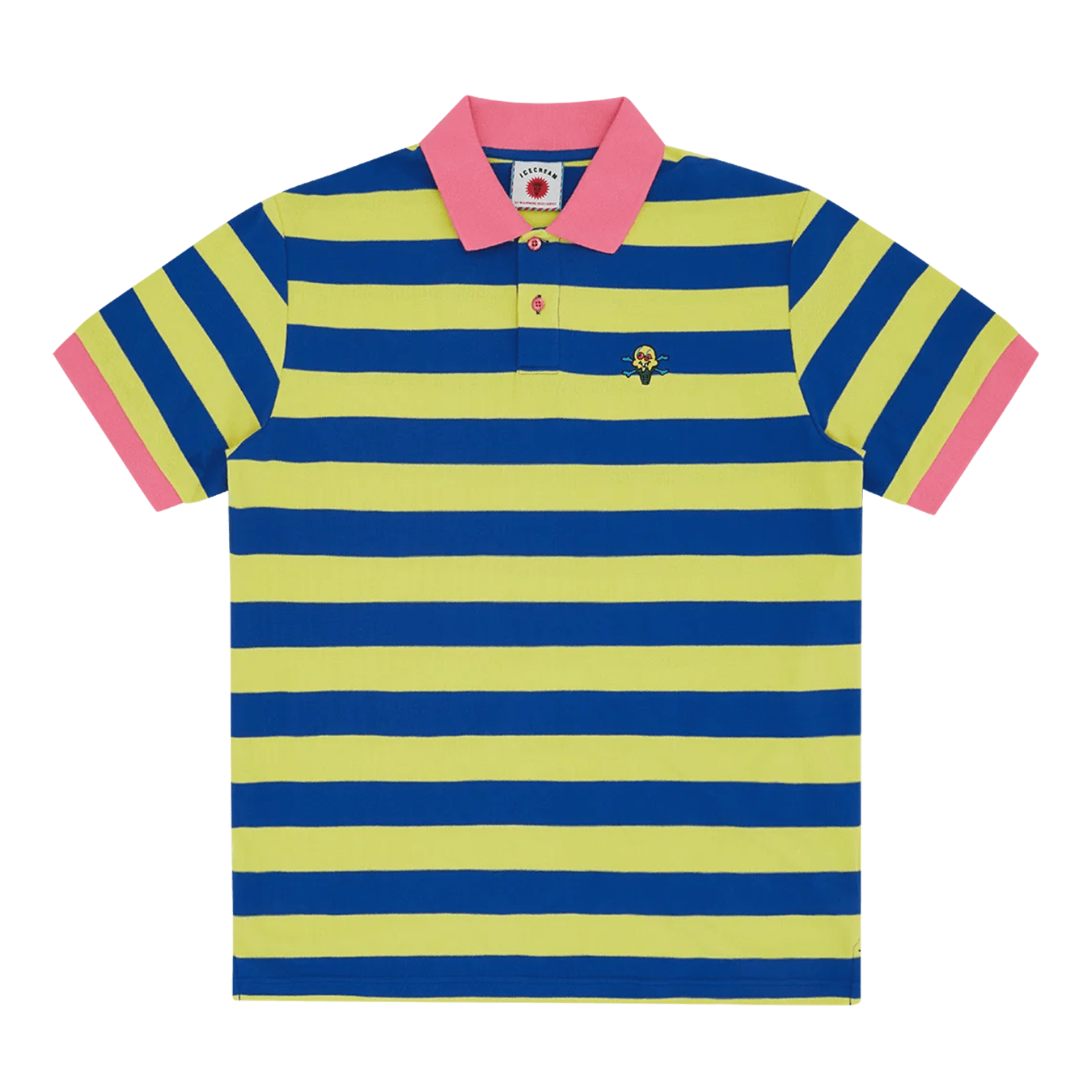 ICECREAM Cones and Bones Striped Polo Shirt 'Slime Green / Blue Stripe' — XXS — Front View