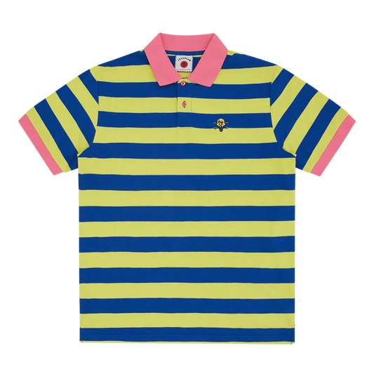 ICECREAM Cones and Bones Striped Polo Shirt 'Slime Green / Blue Stripe' — XXS — Front View