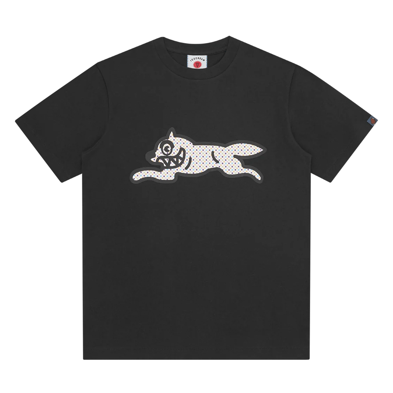 ICECREAM Polka Dot Running Dog T-Shirt 'Black' — XXS — Front View