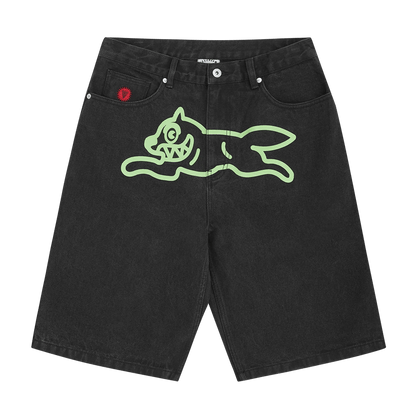 ICECREAM Running Dog Denim Shorts 'Black Denim' — XXS — Front View