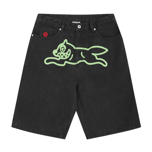 ICECREAM Running Dog Denim Shorts 'Black Denim' — XXS — Front View