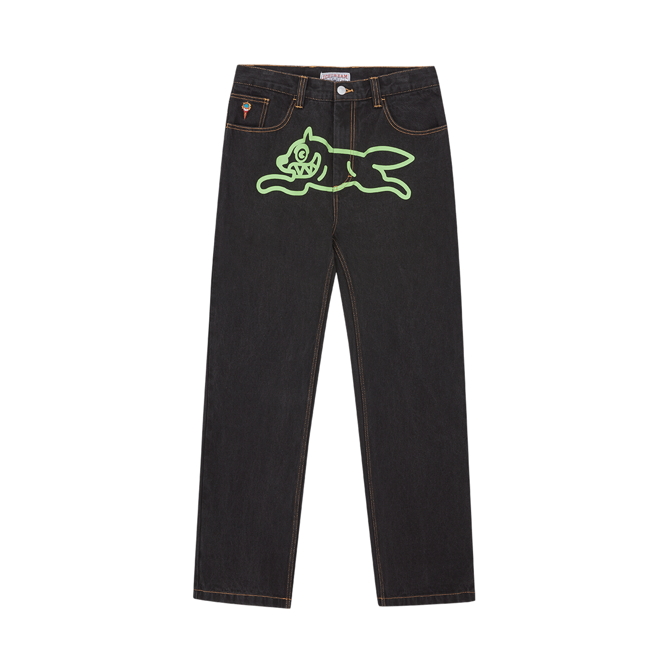ICECREAM Running Dog Double Scoop Denim Pants 'Black' — XXS — Front View