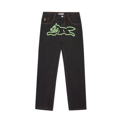 ICECREAM Running Dog Double Scoop Denim Pants 'Black' — XXS — Front View