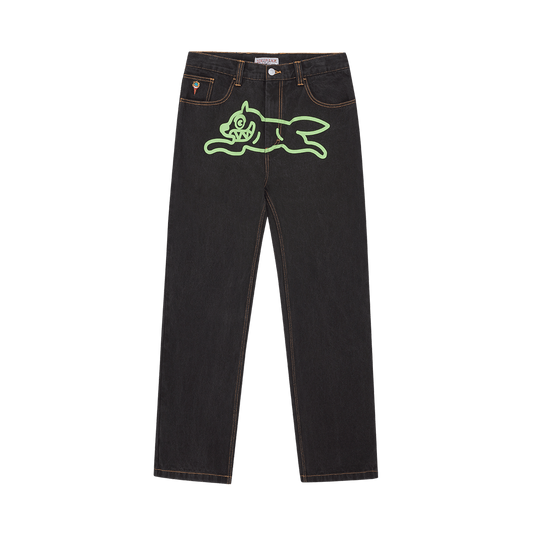 ICECREAM Running Dog Double Scoop Denim Pants 'Black' — XXS — Front View