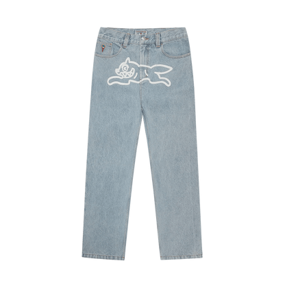 ICECREAM Running Dog Double Scoop Denim Pants 'Heavy Wash Blue' — XXS — Front View