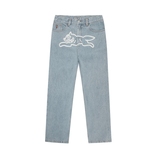ICECREAM Running Dog Double Scoop Denim Pants 'Heavy Wash Blue' — XXS — Front View