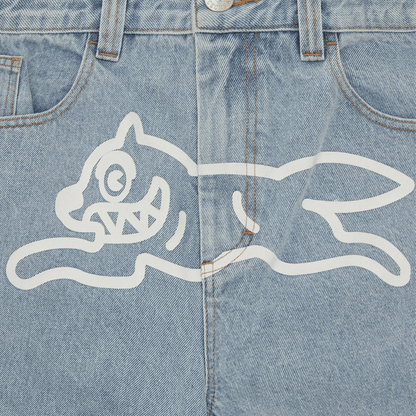 ICECREAM Running Dog Double Scoop Denim Pants 'Heavy Wash Blue' — XXS — Back View