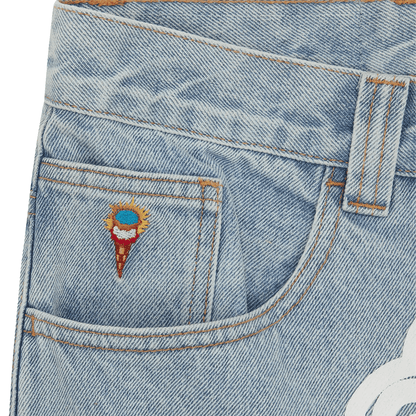 ICECREAM Running Dog Double Scoop Denim Pants 'Heavy Wash Blue' — XXS — Top View