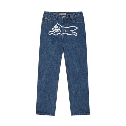ICECREAM Running Dog Double Scoop Denim Pants 'Mid Wash Blue' — XXS — Front View