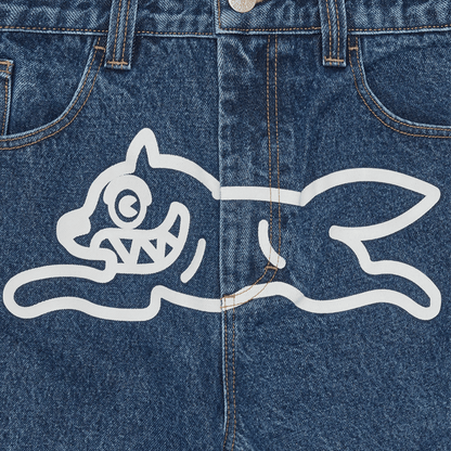 ICECREAM Running Dog Double Scoop Denim Pants 'Mid Wash Blue' — XXS — Back View