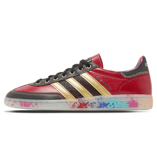 S.E.E.D. x adidas Handball Spezial 'Scarlet Gold Paint Splatter' — UK 3.5 | EU 36 | US 4 — Front View