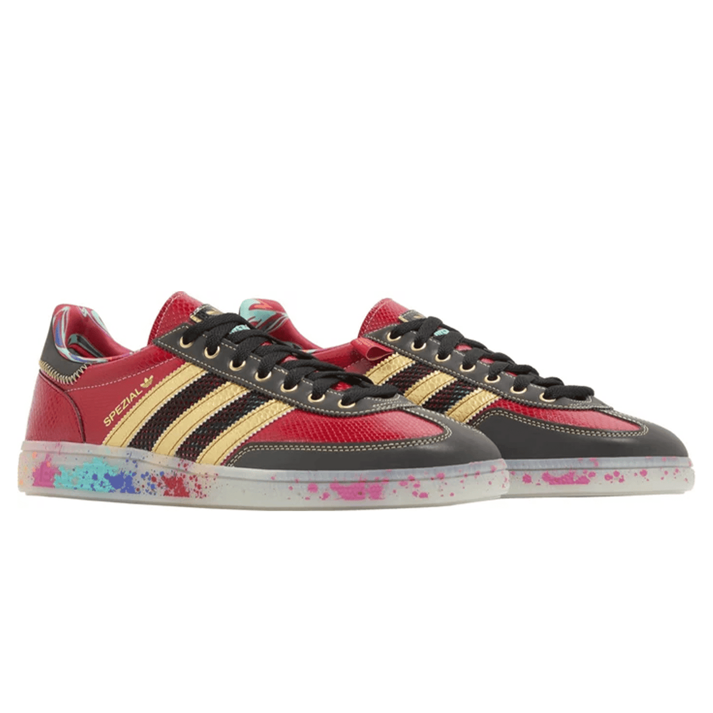 S.E.E.D. x adidas Handball Spezial 'Scarlet Gold Paint Splatter' — UK 3.5 | EU 36 | US 4 — Back View