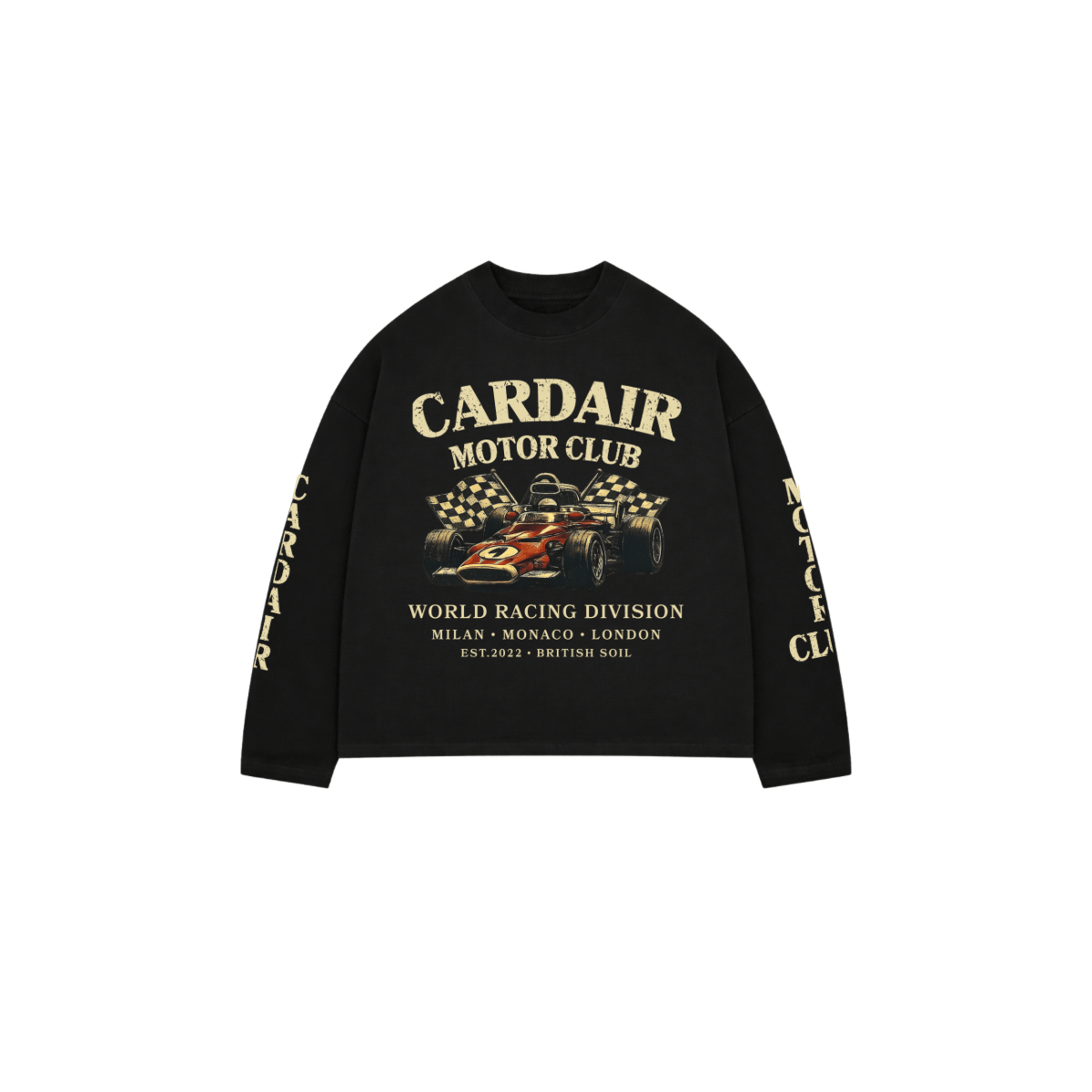 Cardair Motor Club Long Sleeve T Shirt - Black — S — Front View