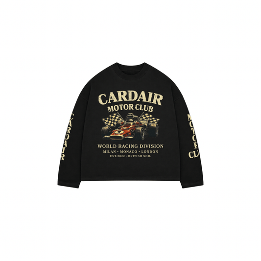 Cardair Motor Club Long Sleeve T Shirt - Black — S — Front View