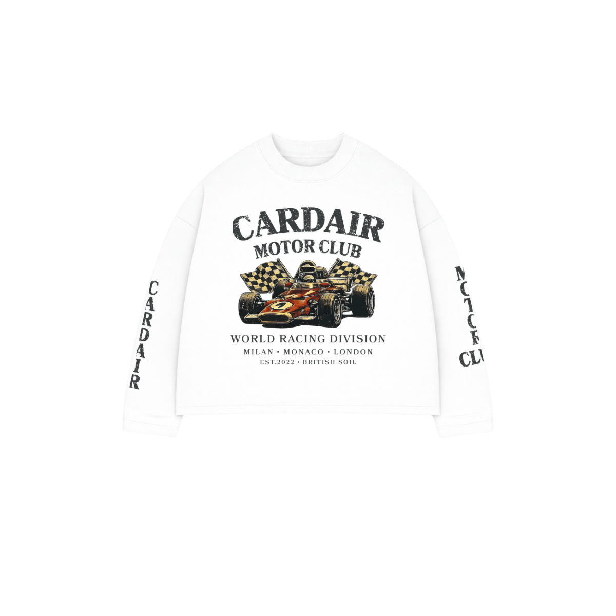 Cardair Motor Club Long Sleeve T Shirt - White — S — Front View