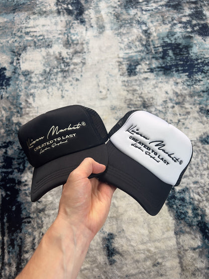 KAIZEN MARKET AUTOGRAPH TRUCKER HAT BLACK — ONE SIZE — Back View