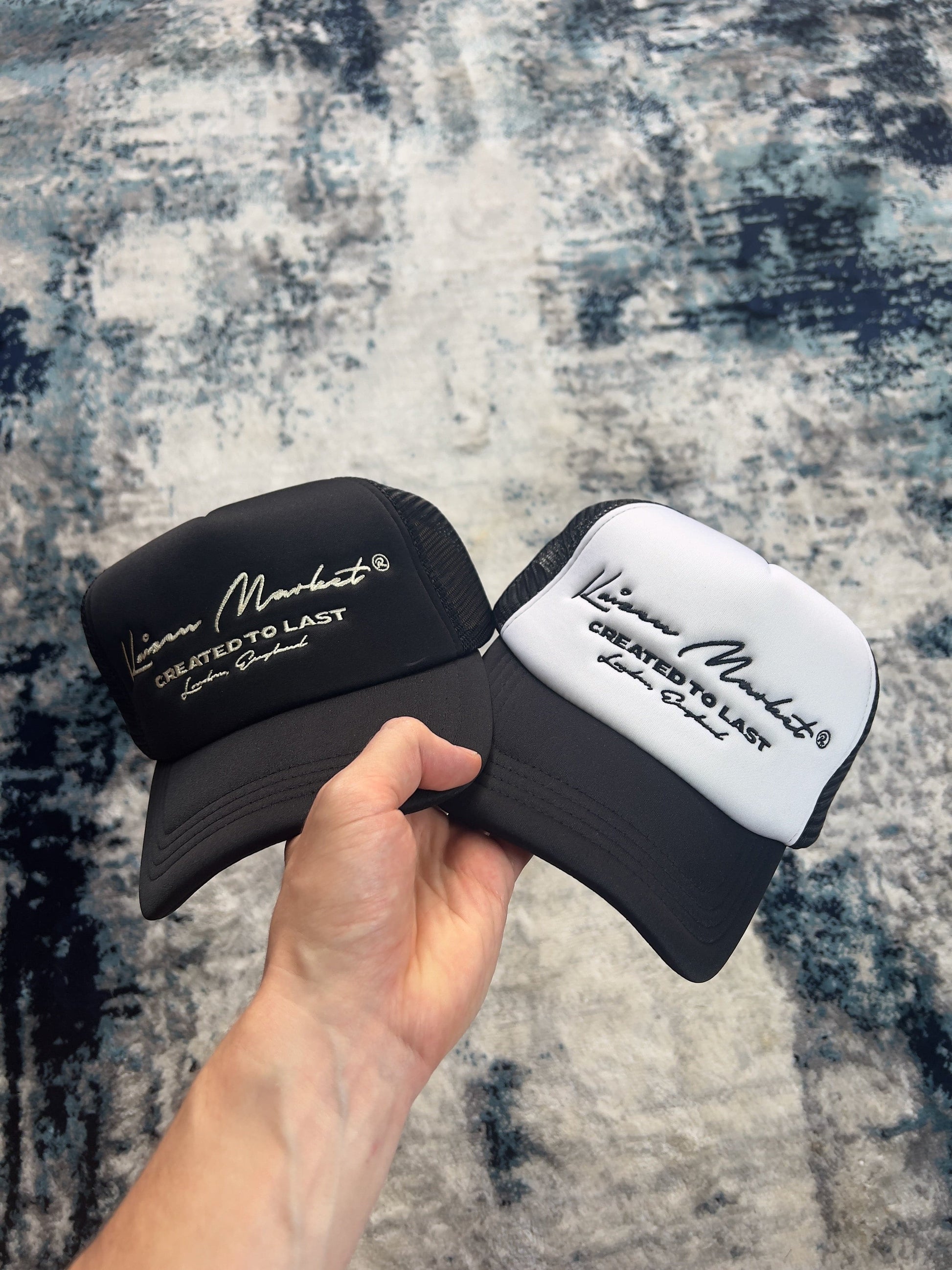 KAIZEN MARKET AUTOGRAPH TRUCKER HAT WHITE — ONE SIZE — Top View
