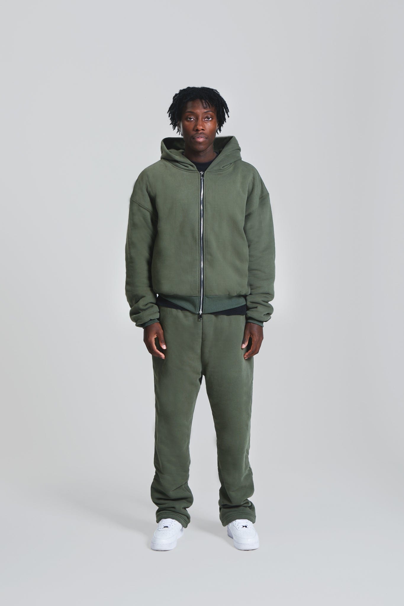 KAIZEN MARKET DOUBLE LAYERED ZIP HOODIE MILITARY — XS — Side View