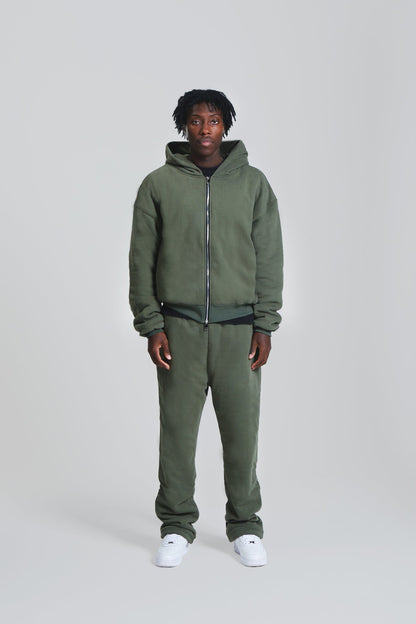 KAIZEN MARKET DOUBLE LAYERED ZIP HOODIE MILITARY — XS — Side View