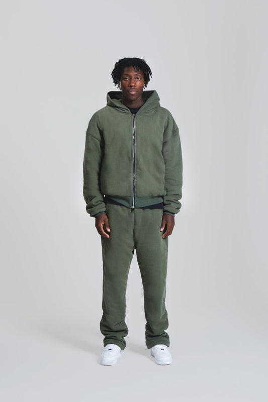 KAIZEN MARKET DOUBLE LAYERED ZIP HOODIE MILITARY — XS — Side View