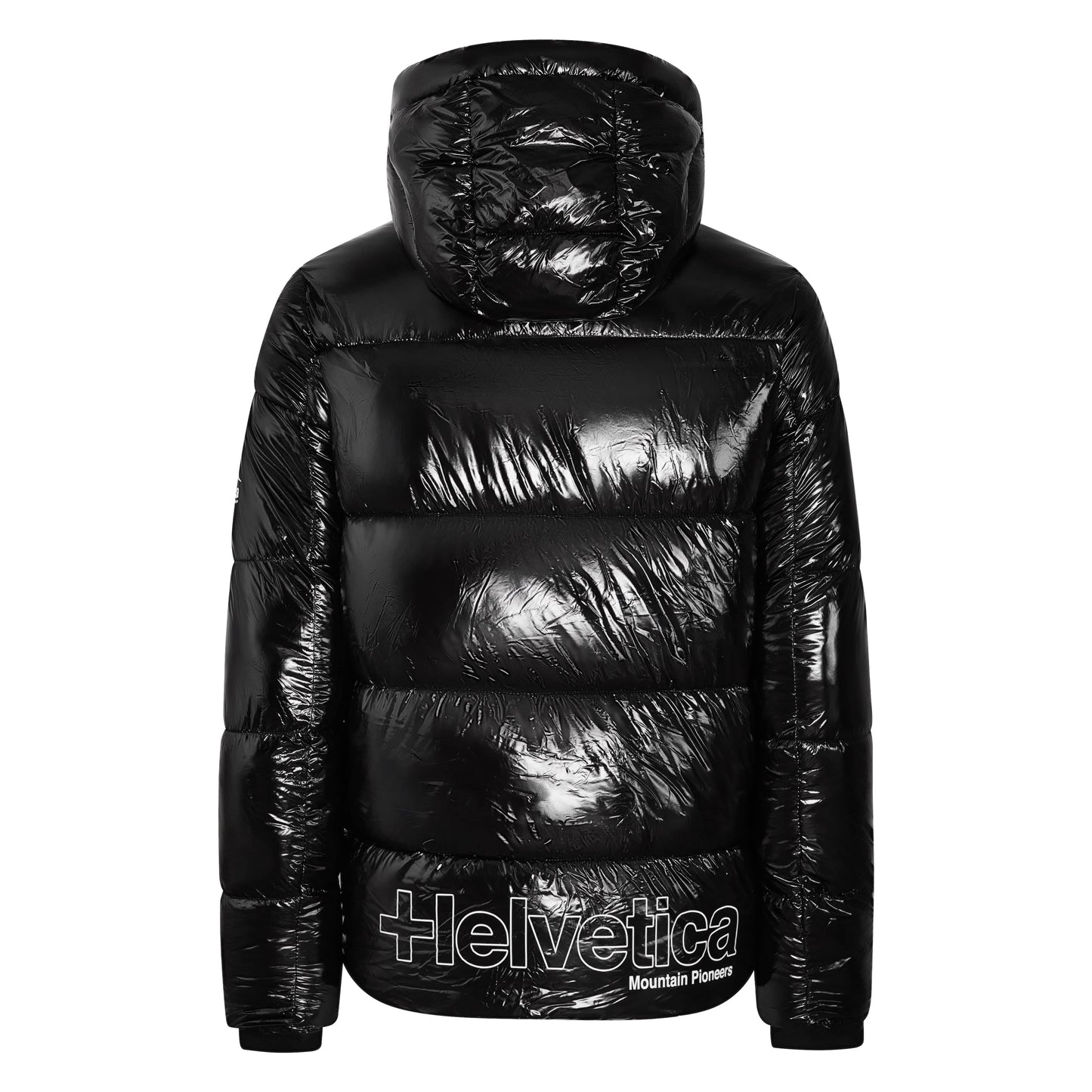 Helvetica Mountain Pioneers Viber Hooded Down Jacket — S — Back View